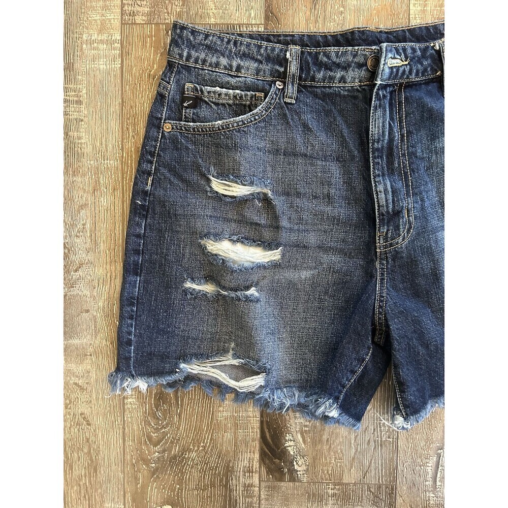 Kancan Distressed High Rise Frayed Hem Relaxed Denim Girlfriend Shorts 13/30 - Picture 9 of 11
